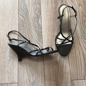 WhiteHouse BlackMarket strappy black wedge sandals